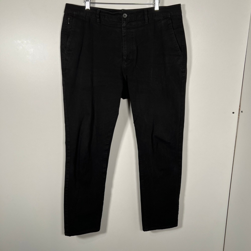 Slim Black Chino‎ Pants True Classic Cotton Stretch Zipper Pocket 38x32 Mens